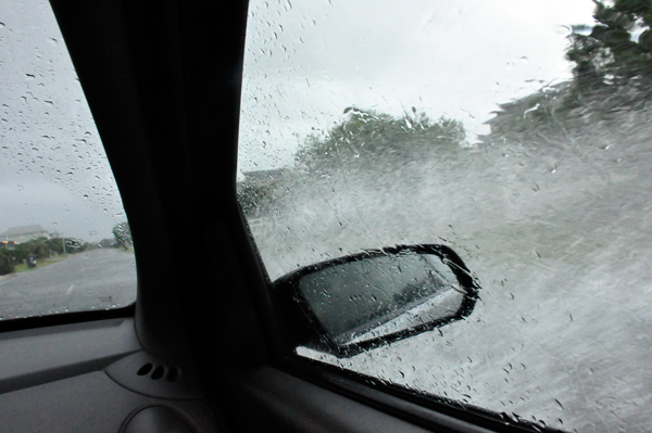 driving through a big puddle